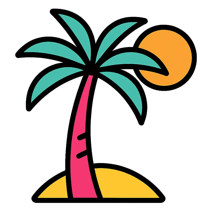 color outline icon of palm tree and sun inspired by GTA 6 sticker