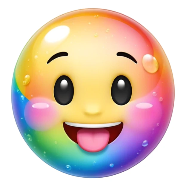 Rainbow sparkly bubbles smile tongue out emoji  sticker