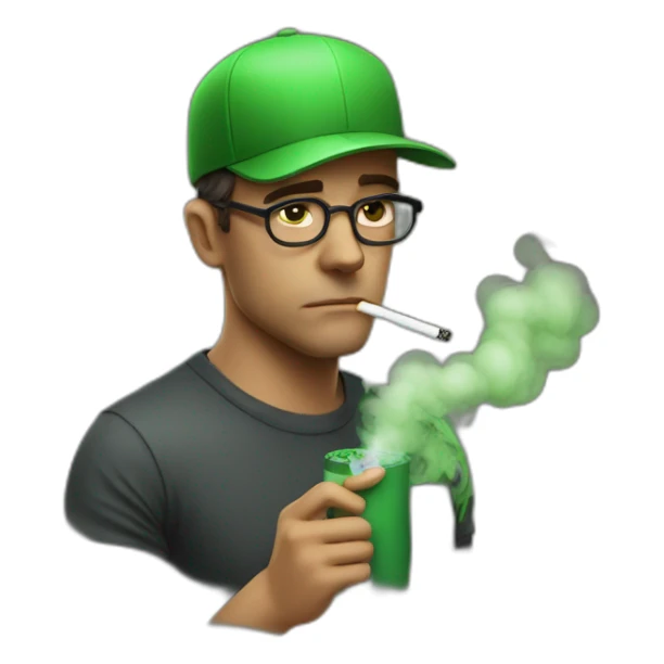 Man Smoking a green cigarette weary tiredeyes looking cool sticker
