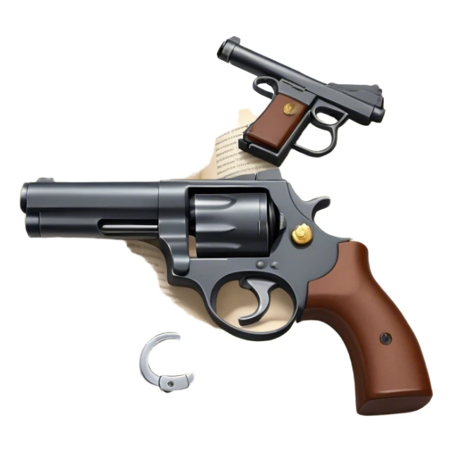 Icon for Action & Crime Reading: an open book with action-packed scenes, featuring a gun, handcuffs, a detective's badge. The icon should capture the tension and excitement of crime and action stories. Transparent background. sticker