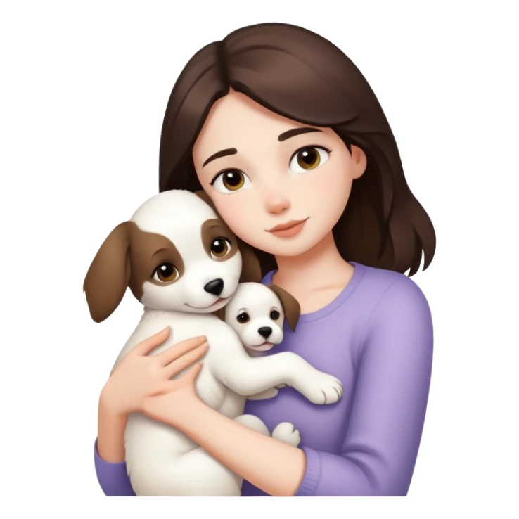 One brunette girl hugging one white puppy  sticker