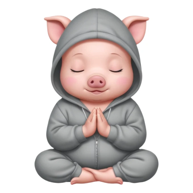 a cute baby pig in an oversized hoodie meditating sticker
