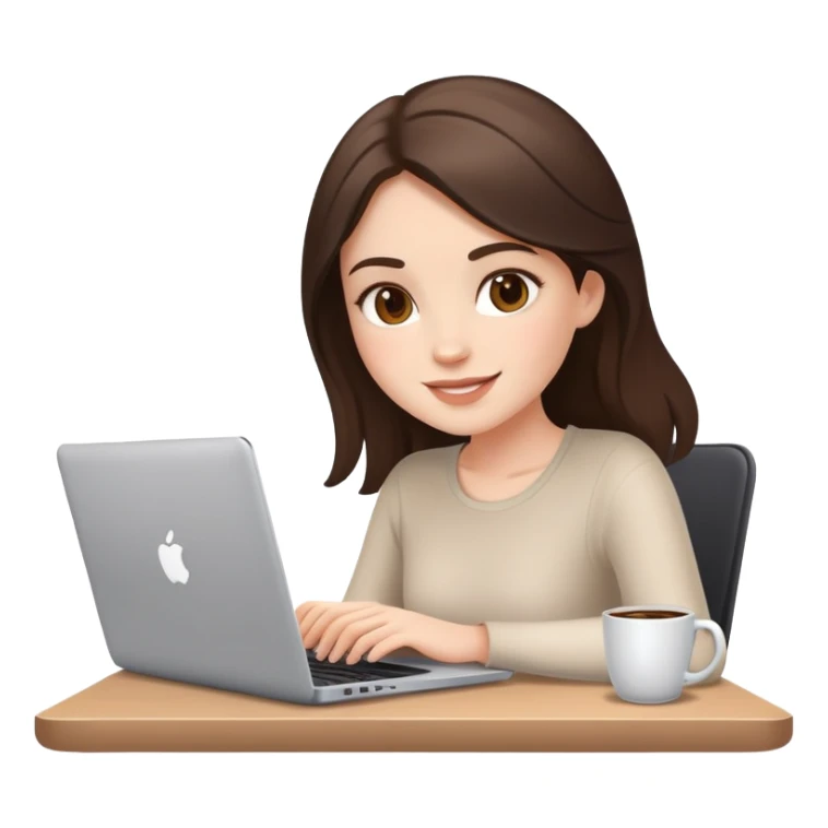 white brunette girl with laptop and coffee cheerful expression sticker