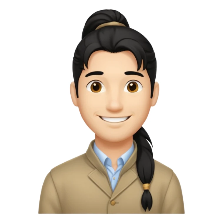 black long pony tail hair man with polite outfit smile warmly sticker