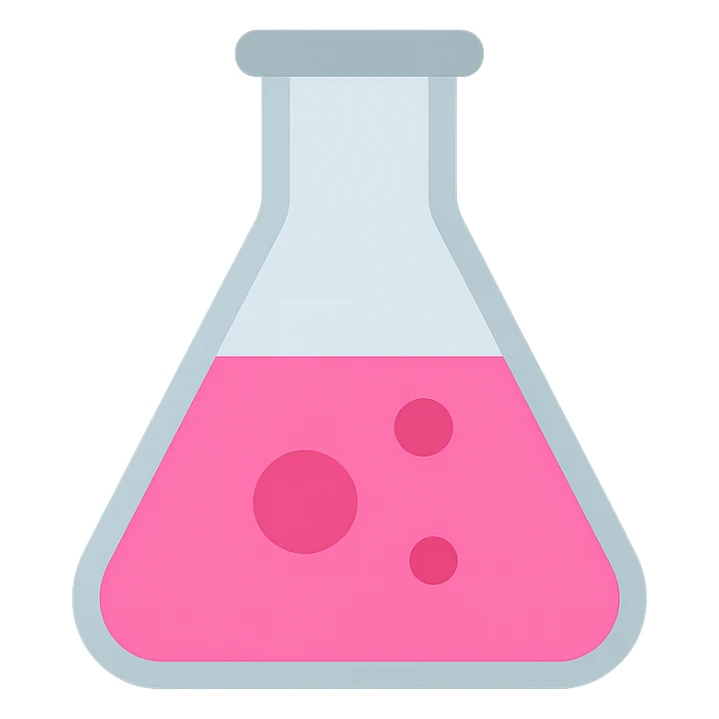 science conical flask with pink liquid, flat color style, modern look sticker