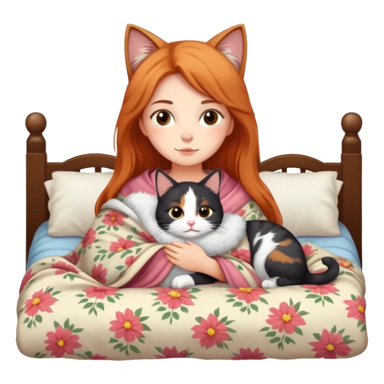A girl with a cat in a bed  sticker