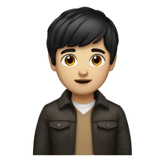 White boy short black hair with bangs brown eyes sticker