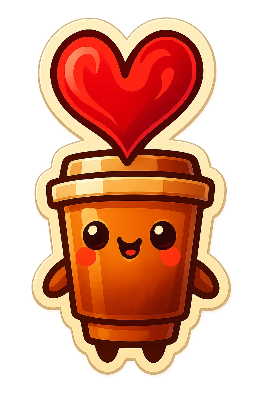 Tall coffee cup, large chaos heart, chaotic, wild, whimsical sticker