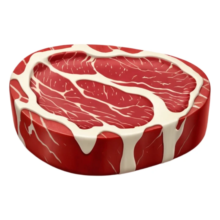 raw sirloin steak, deep red, white fat edge, fine marbling, muscle grain, oval shape, fresh, clean 3D, soft shadows, transparent background, emoji scale sticker