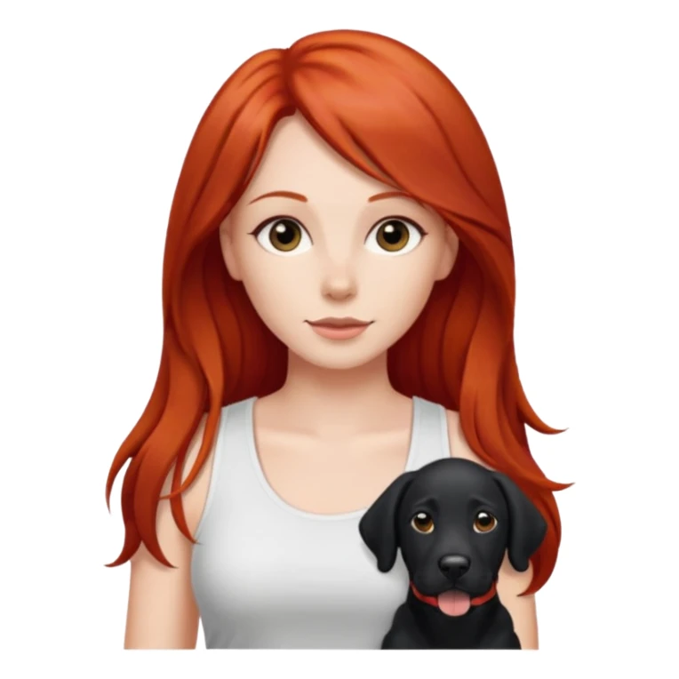 Long red hair woman with black lab and white tank sticker