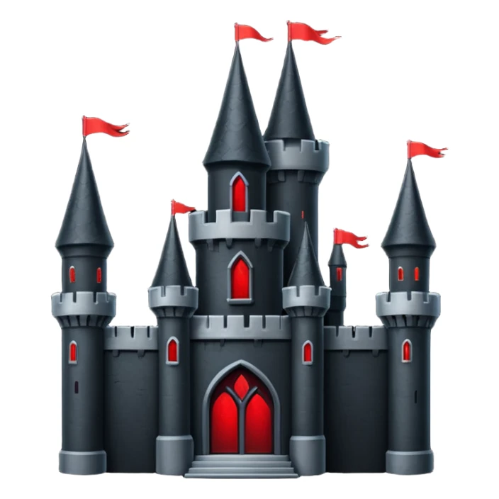iOS sticker, dark castle, black walls, red windows, minimal fantasy sticker