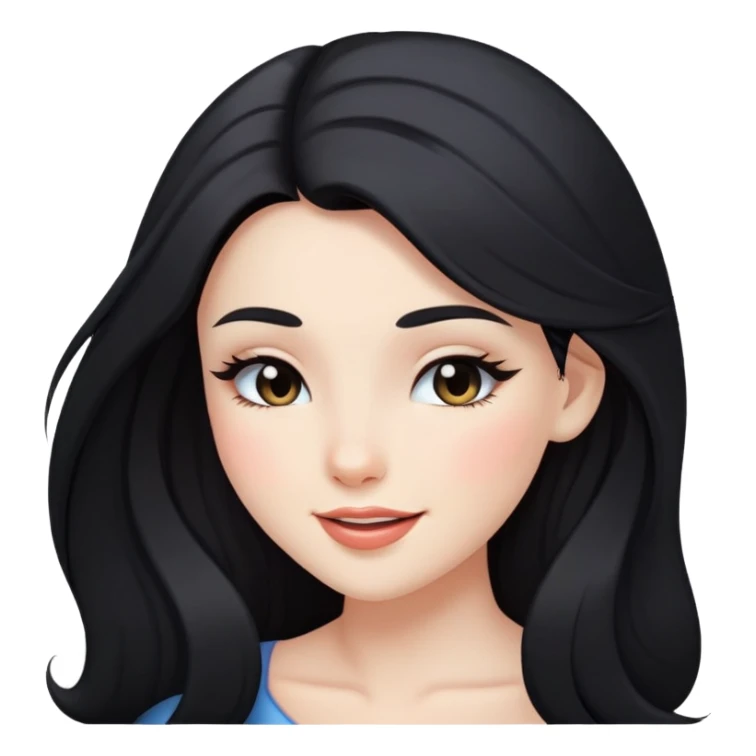 black long hair girl with soft makeup, winking sticker