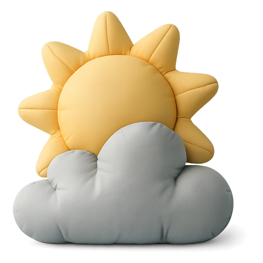 partly cloudy weather with sun peeking from behind a plush cushion cloud, soft edges, cushion style sticker