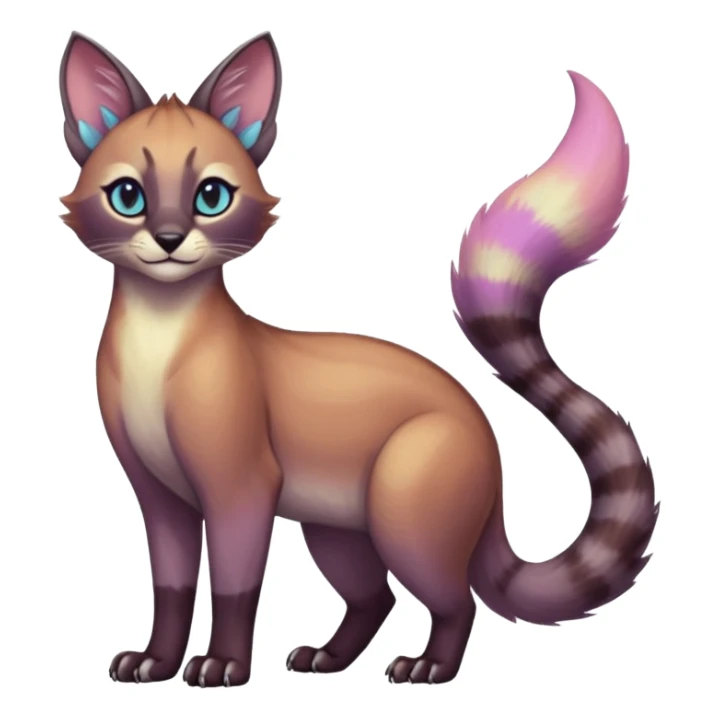 iridescent pastel glorious divine exotic cute cool beautiful shiny beautiful fantasy-caracal-civet-genet-sergal-vernid-Cacomistle-oncilla-animal-Fakémon-hybrid-fursona (full body) sticker