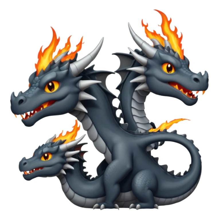 a minimalistic simple dark gray dragon with 3 heads that breathes fire sticker