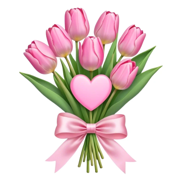 Pastel pink tulip bouquet with bow and heart sticker