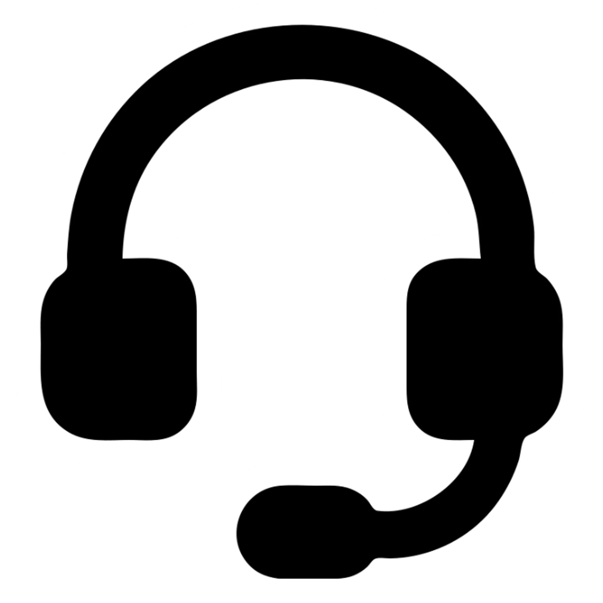 Full-size headphones in a black filled icon style, with a microphone. sticker