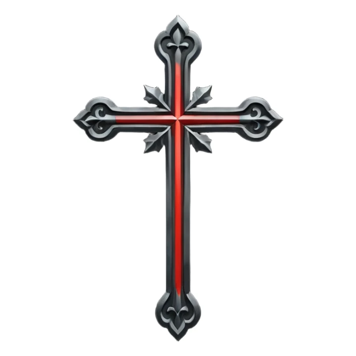 Minimal emoji, simple gothic cross forged from matte black metal, thick balanced proportions, fashion avant-garde minimalism, no decoration, no glow, no neon, flat emoji style, centered, transparent background sticker