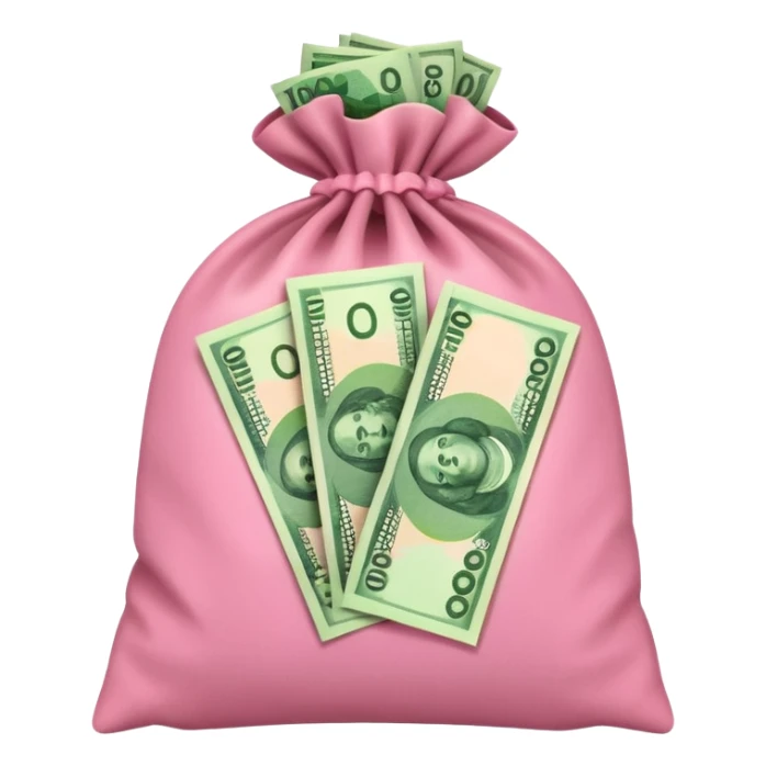 Forest Green Australian $100 long rectangle money notes overflowing in a pink sack sticker