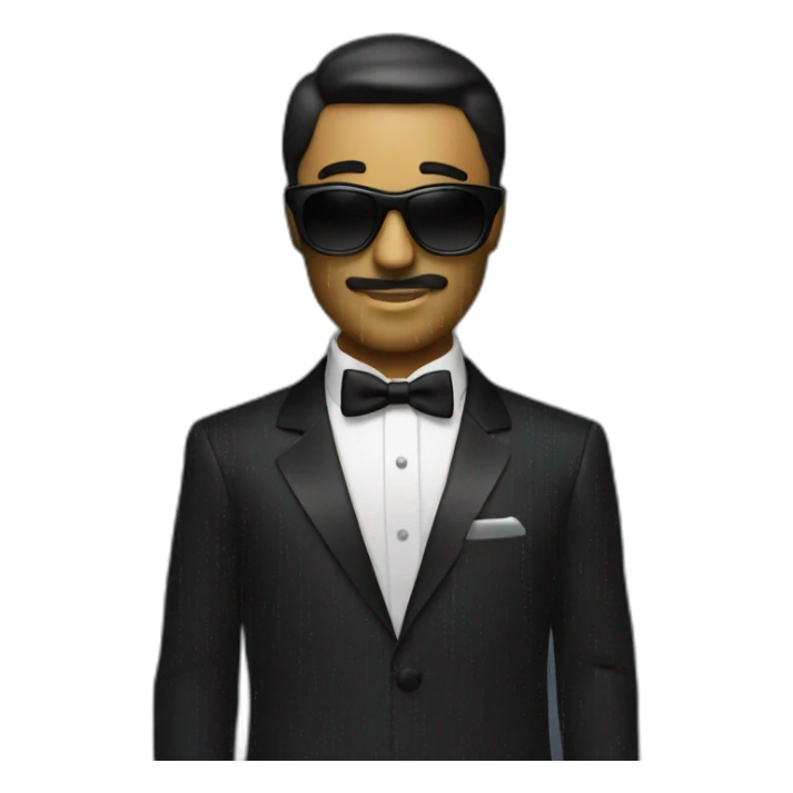 Man with tuxedo and dark sunglasses with lines of code as background sticker