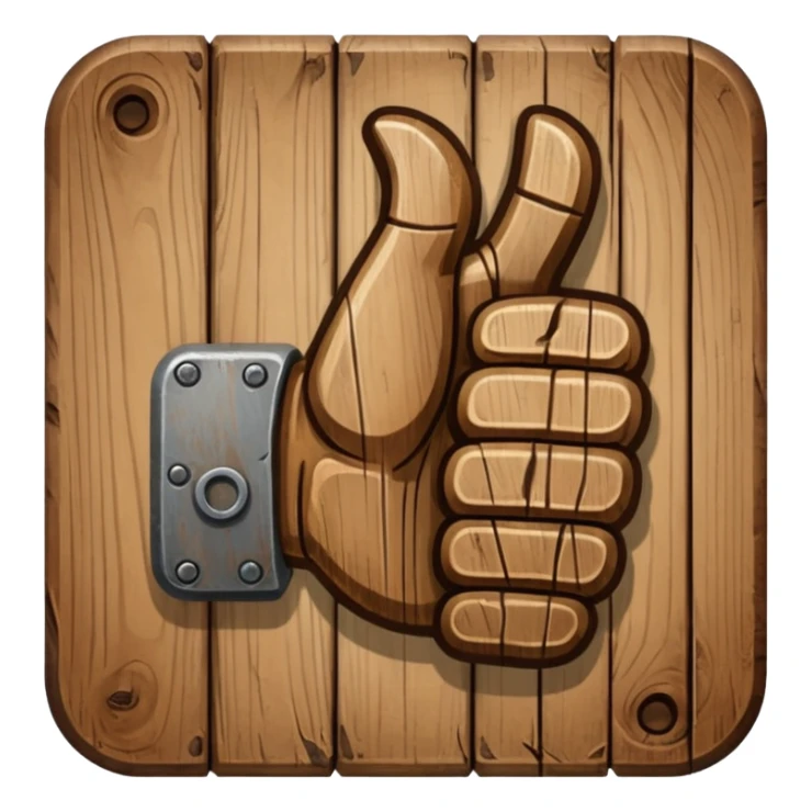 a wooden thumbs down sticker