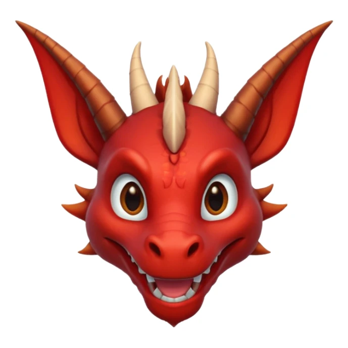 Cute Red dragon smile.  dark horns, pointed ears. Brown mane hair. Head only, Headshot sticker