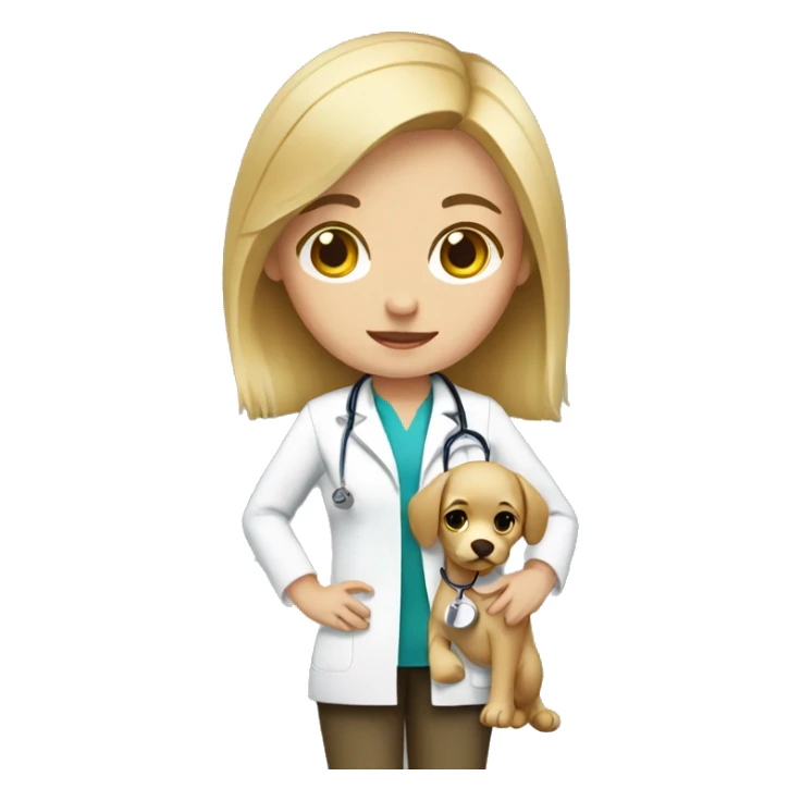 blonde hair girl doctor holding a dog  sticker