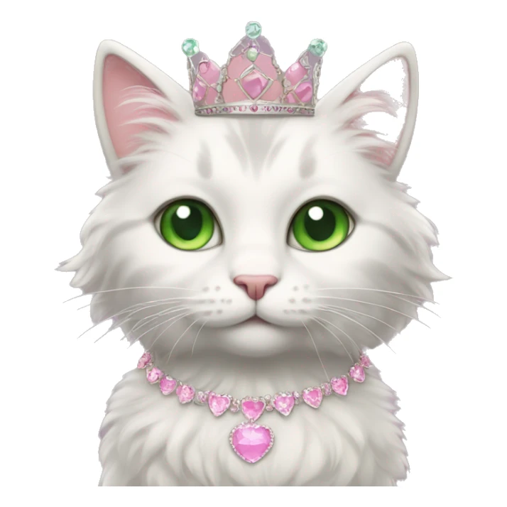 fluffy cat with green eyes in a princess dress and a pink tiara sticker