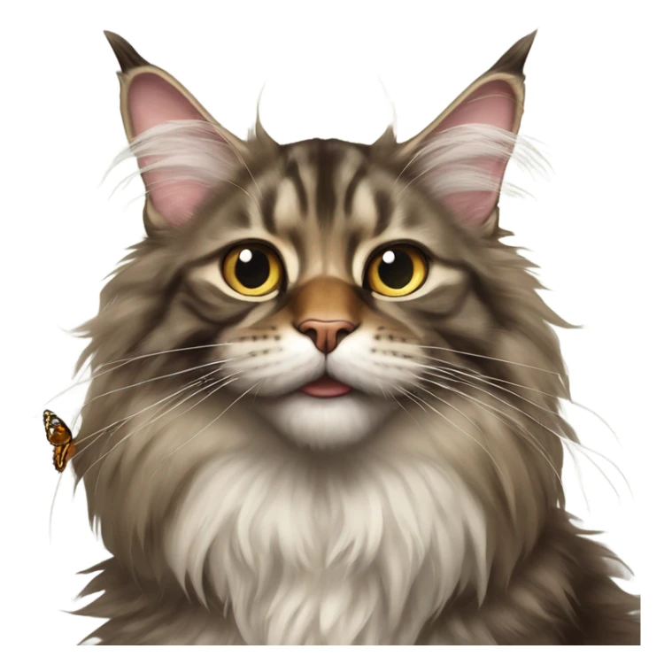 Maine Coon with a stupid face and butterfly on his mouth  sticker