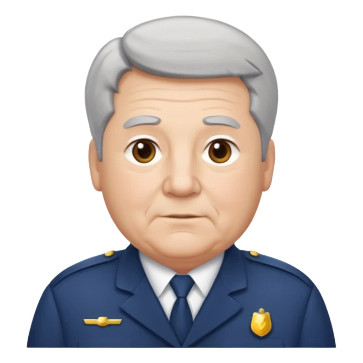 Older Male: gray hair at sides, slight wrinkles, wearing uniform, lightly obesity sticker