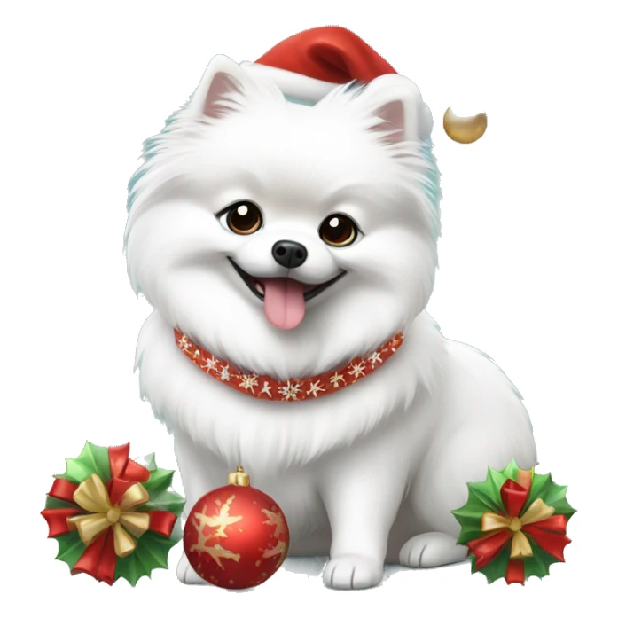 White dog Pomeranian spitz with Christmas decorations  sticker