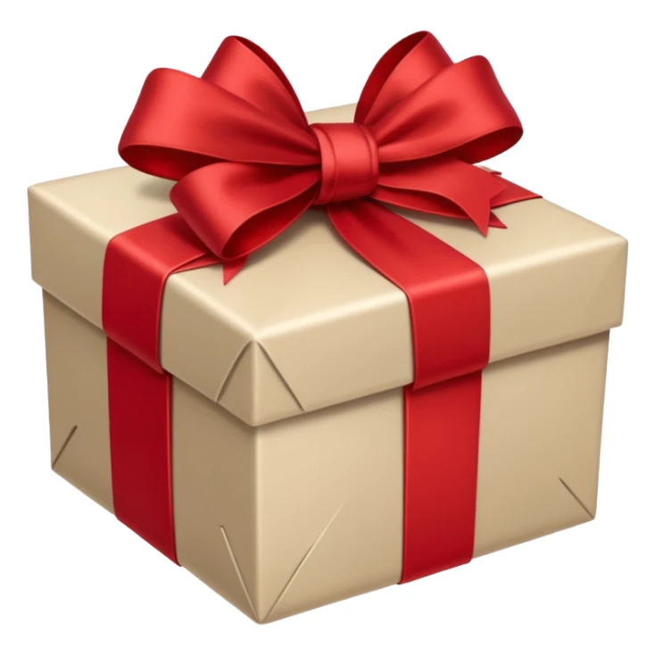 A beige and white christmans gift, with a label that says Rique. sticker