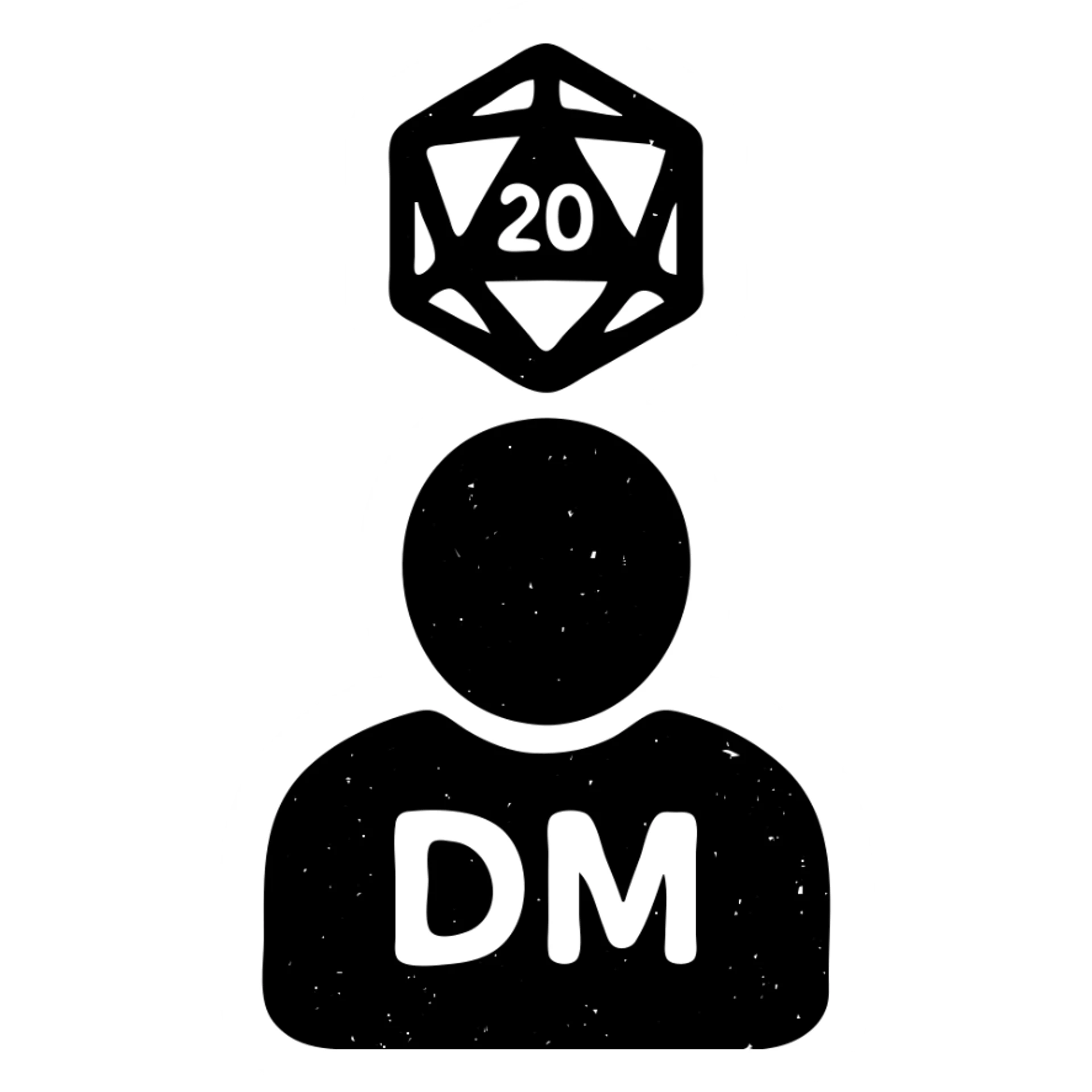 minimalist solid icon representing Dungeon Master for DnD TTRPGs with worn distressed effect sticker