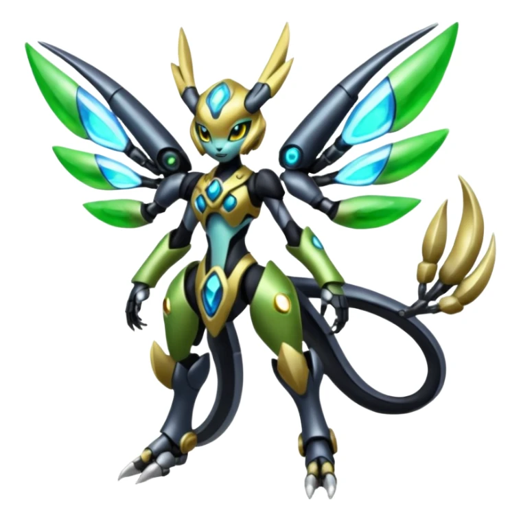  Exotic Organic Mechanical Futuristic Cyborg-Cyber-Meloetta-Zygarde-Zeraora-Protogen-Palkia-hybrid-fusion-Fakémon-creature, full body sticker