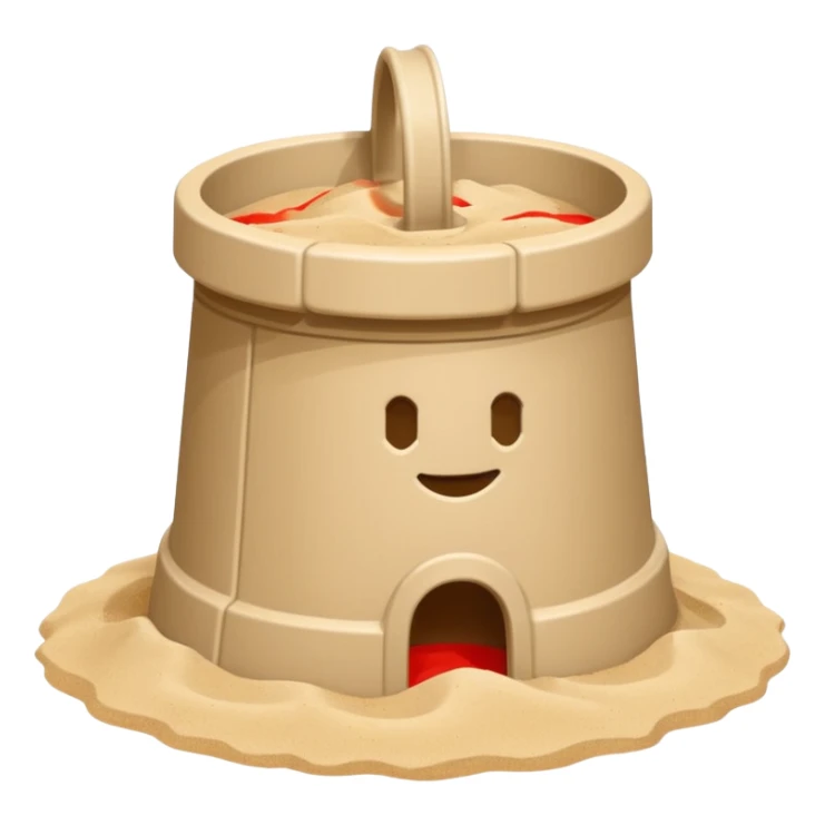 Bucket-shaped sand castle, made with an upside-down pail mold sticker