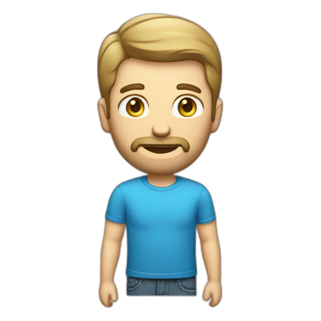 caucasian male with small beard blue shirt and with money sticker