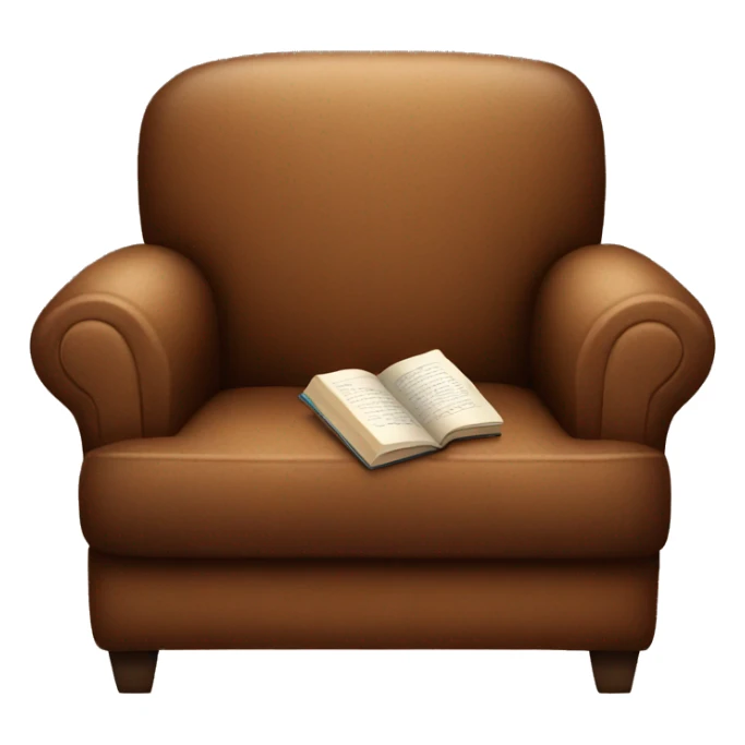Brown cozy armchair with a book sticker