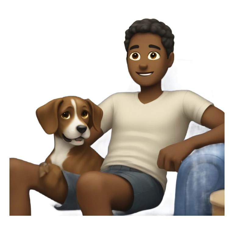 boy relaxing with dog indoors sticker