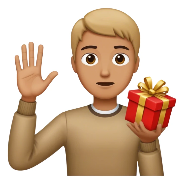 A person holding up a hand in refusal while a gift is being offered sticker