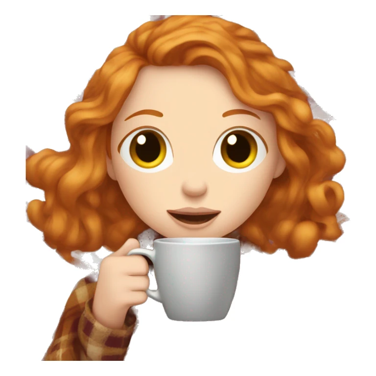 Ginger girl in plaid blanket sipping coffee sticker
