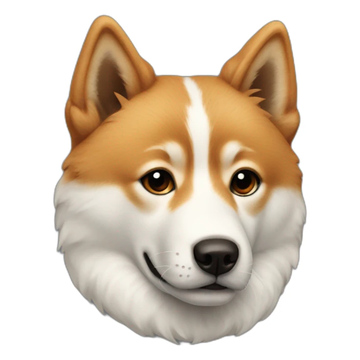 Jindo dog, white fur with top half of head with auburn fur sticker