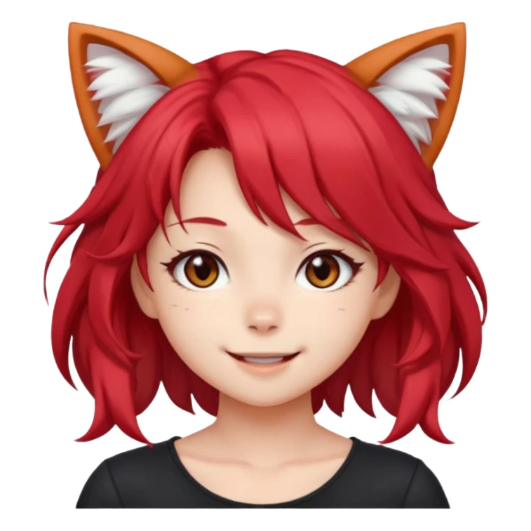 cute anime girl with cat ears, red blowing hair sticker