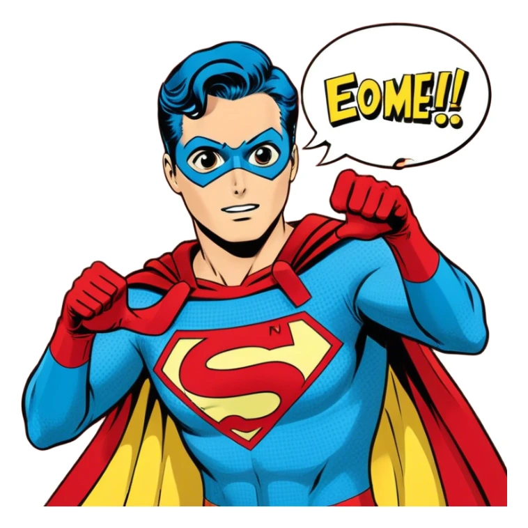 Vintage American comic book style, 2-3 overlapping panels, bold black outlines, halftone dots, retro color scheme (red, yellow, blue), dynamic action, speech bubbles, minimalistic design, transparent background. sticker