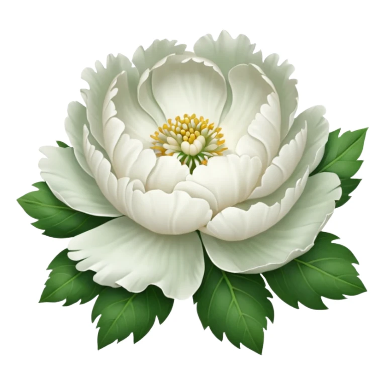 white peony flower with green leaves sticker