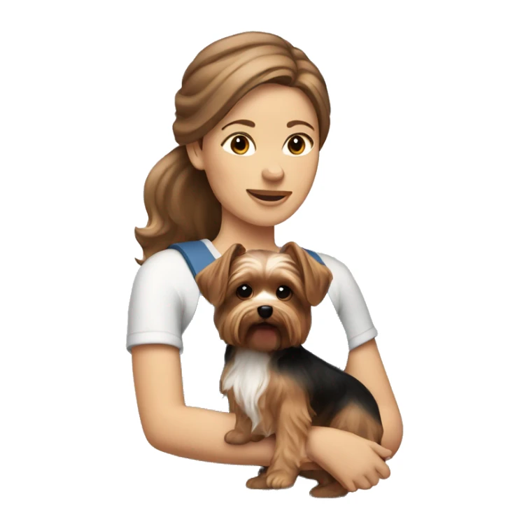 white brown haired women holding a yorkie dog sticker