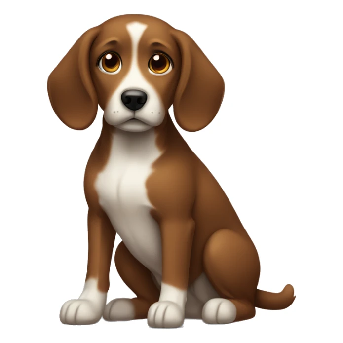 A medium-sized brown dog with a white breast, ears half-erect, sitting sticker