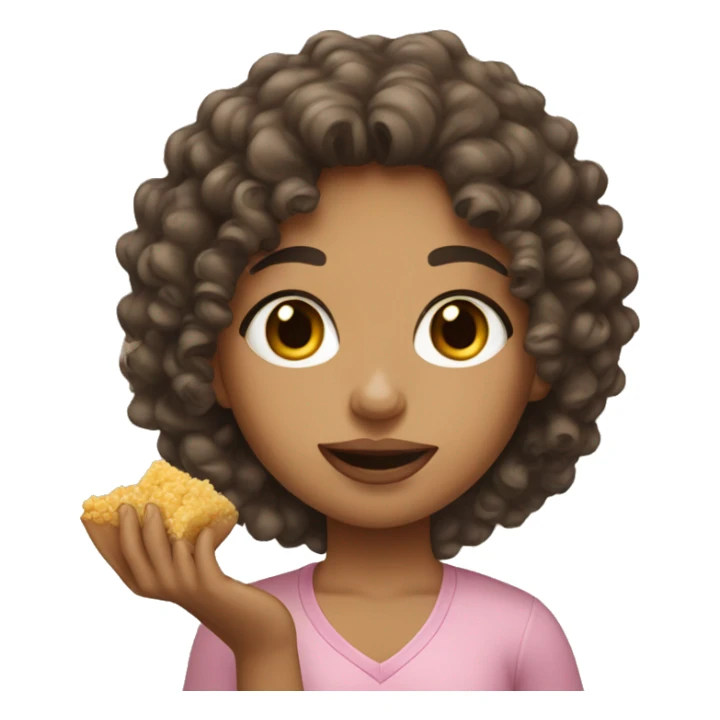 lightskin with curly hair girl eating  sticker
