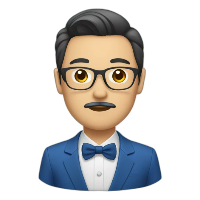 an japanese groom with glasses with mustache with a blue suit sticker