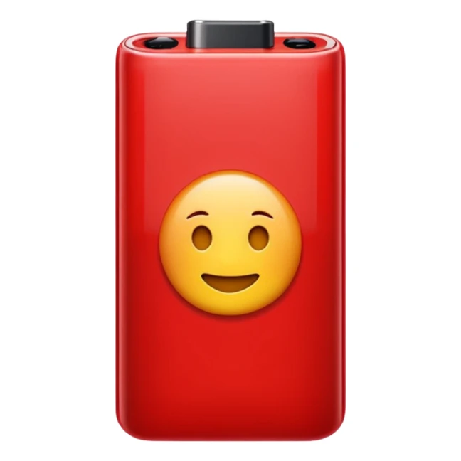 iPhone emoji style battery icon almost empty with red color at the end, glossy and clean sticker