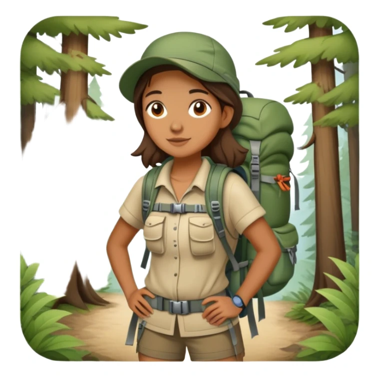 Girl with hiking backpack and camping gear in forest, Melissa Backwoods sticker